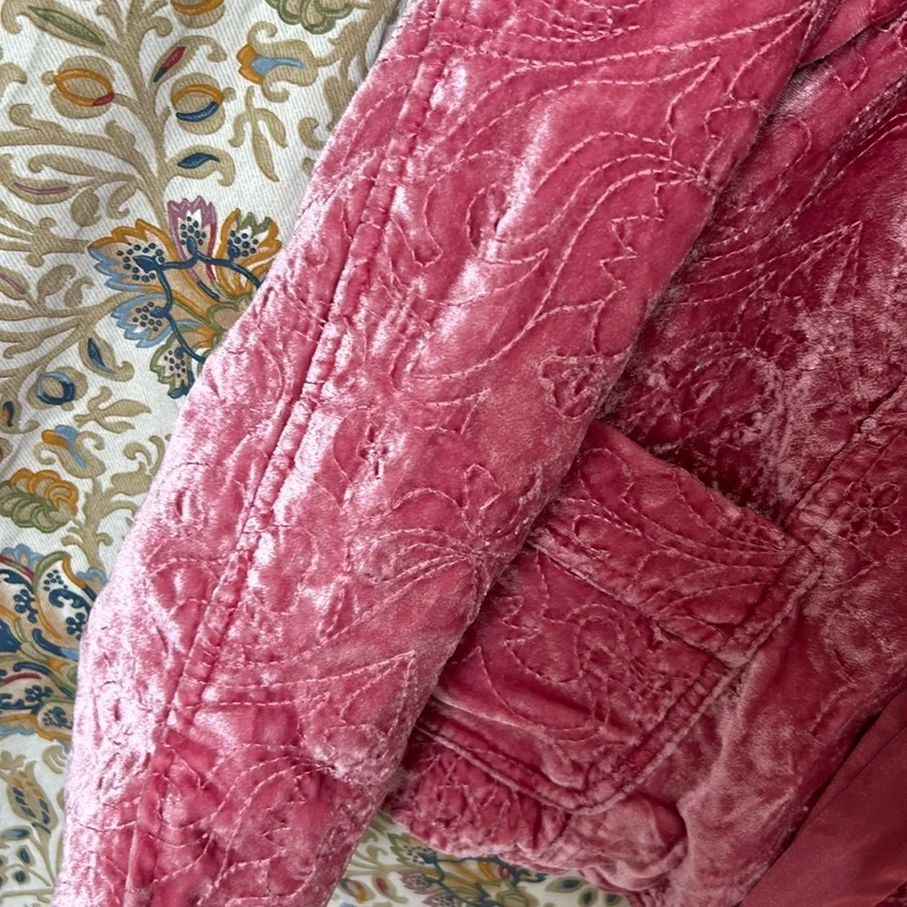 Vintage Old Navy Girls Pink Velvet Embroidered Blazer w/Bow Pockets Split Cuff L